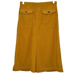 Halara Mustard Gold Corduroy Midi Skirt Womens Small Pull On Stretch A-Line